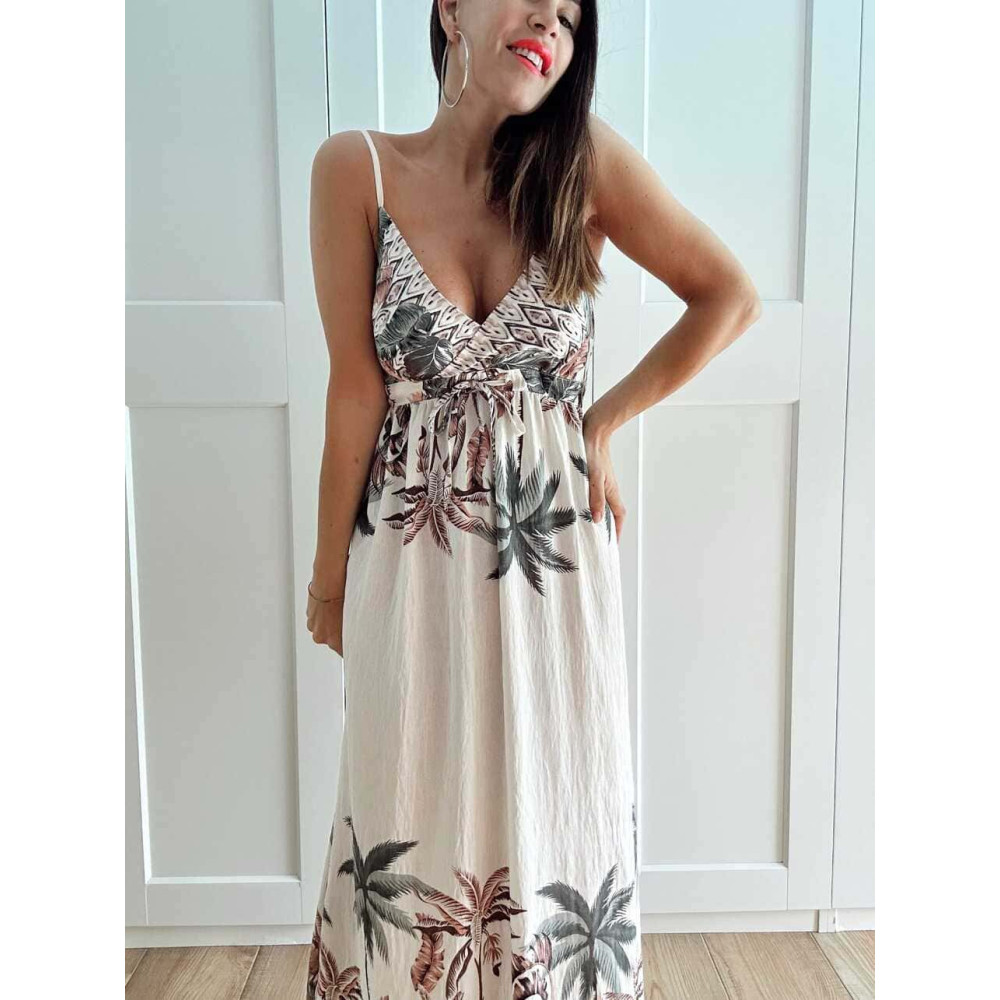Vestido Lino Estampado Tropical MAELANI HEVE