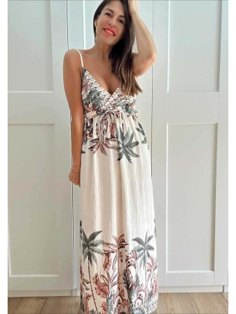 Vestido Lino Estampado Tropical MAELANI HEVE