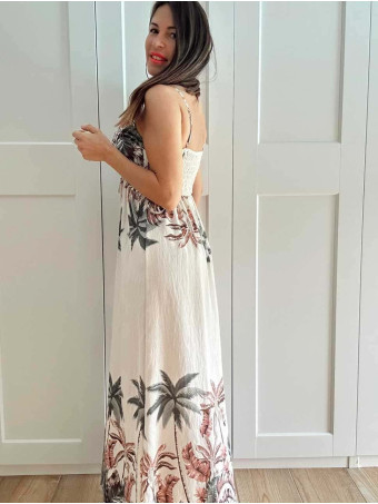 Vestido Lino Estampado Tropical MAELANI HEVE