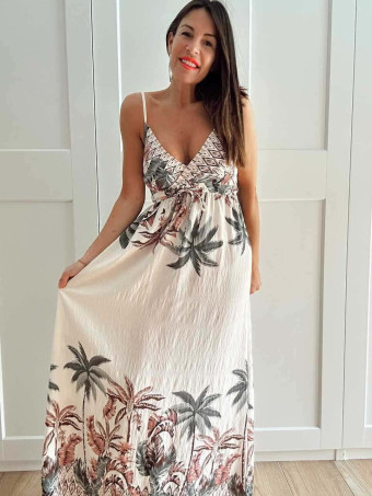 Vestido Lino Estampado Tropical MAELANI HEVE