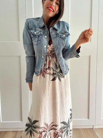 Vestido Lino Estampado Tropical MAELANI HEVE
