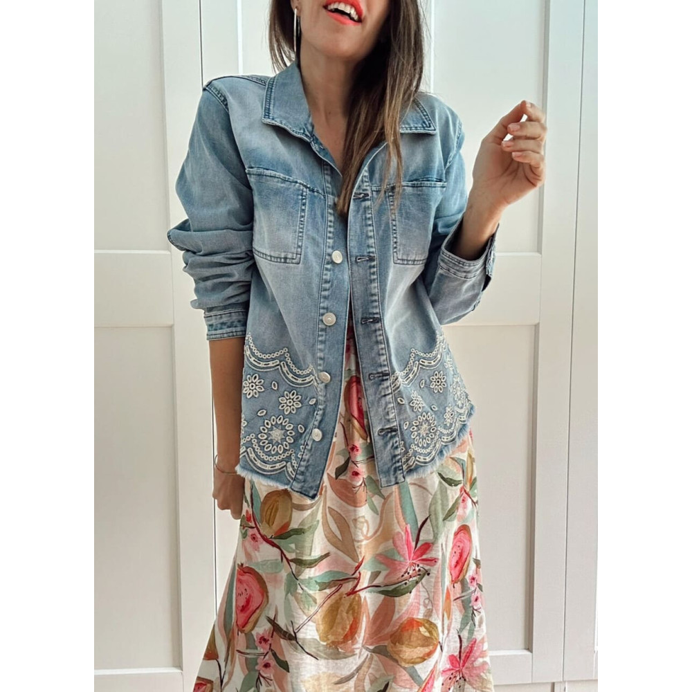 Sobrecamisa Vaquera Bordado-Perforado LIREMINA Blue Jean HEVE