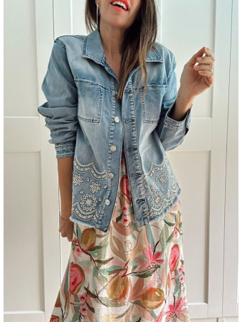 Sobrecamisa Vaquera Bordado-Perforado LIREMINA Blue Jean HEVE