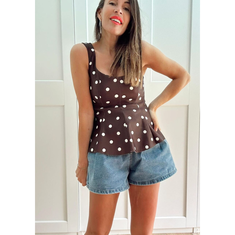 Cuerpo Peplum Lunares MACARYNE Marrón HEVE