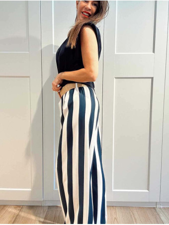 Pantalón Rayas con Cinturón HYALINE Marino HEVE