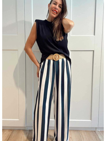 Pantalón Rayas con Cinturón HYALINE Marino HEVE