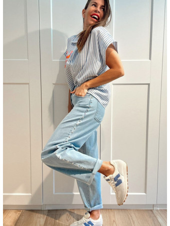 Camisa Rayas Manga Corta LOVE Azul HEVE