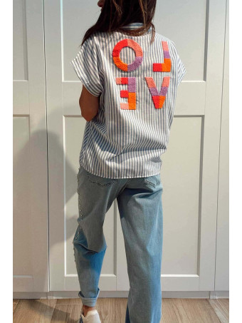 Camisa Rayas Manga Corta LOVE Azul HEVE
