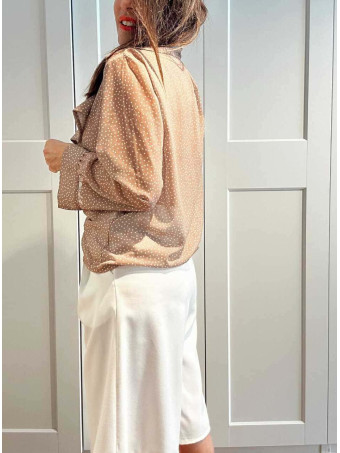 Blusa Lunares con Chorreras MACCHIA Taupe HEVE