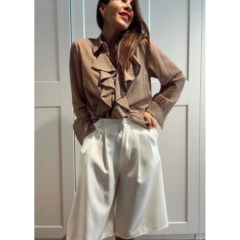 Blusa Lunares con Chorreras MACCHIA Taupe HEVE
