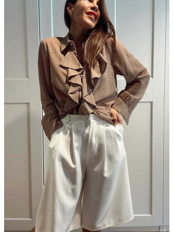 Blusa Lunares con Chorreras MACCHIA Taupe HEVE