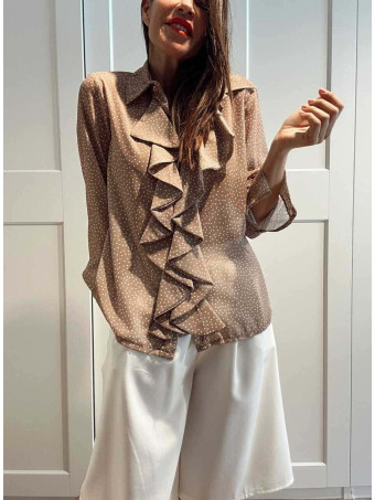 Blusa Lunares con Chorreras MACCHIA Taupe HEVE