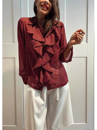 Blusa Lunares con Chorreras MACCHIA Burdeos HEVE
