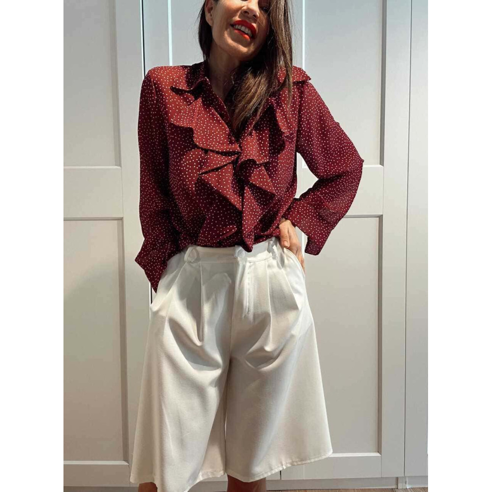 Blusa Lunares con Chorreras MACCHIA Burdeos HEVE