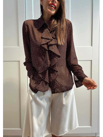Blusa Lunares con Chorreras MACCHIA Marrón HEVE