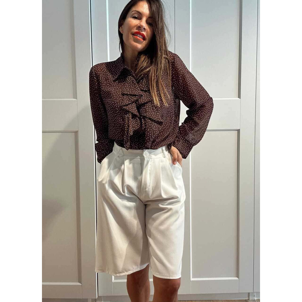 Blusa Lunares con Chorreras MACCHIA Marrón HEVE