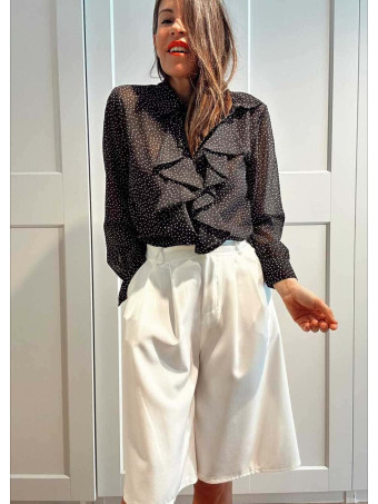 Blusa Lunares con Chorreras MACCHIA Negro HEVE