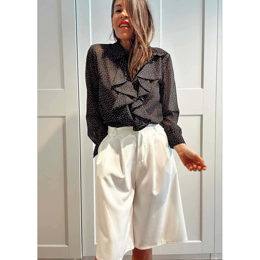 Blusa Lunares con Chorreras MACCHIA Negro HEVE