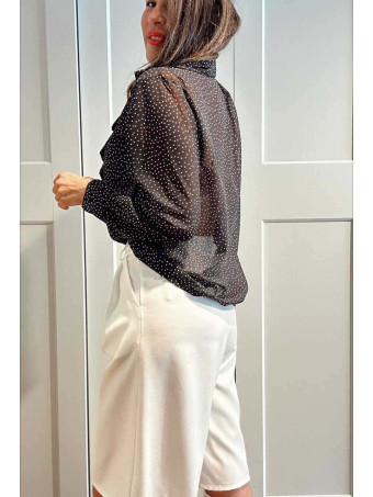 Blusa Lunares con Chorreras MACCHIA Negro HEVE