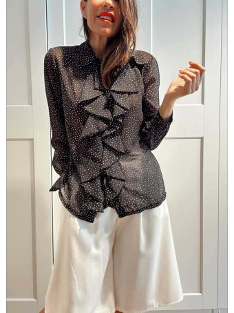 Blusa Lunares con Chorreras MACCHIA Negro HEVE