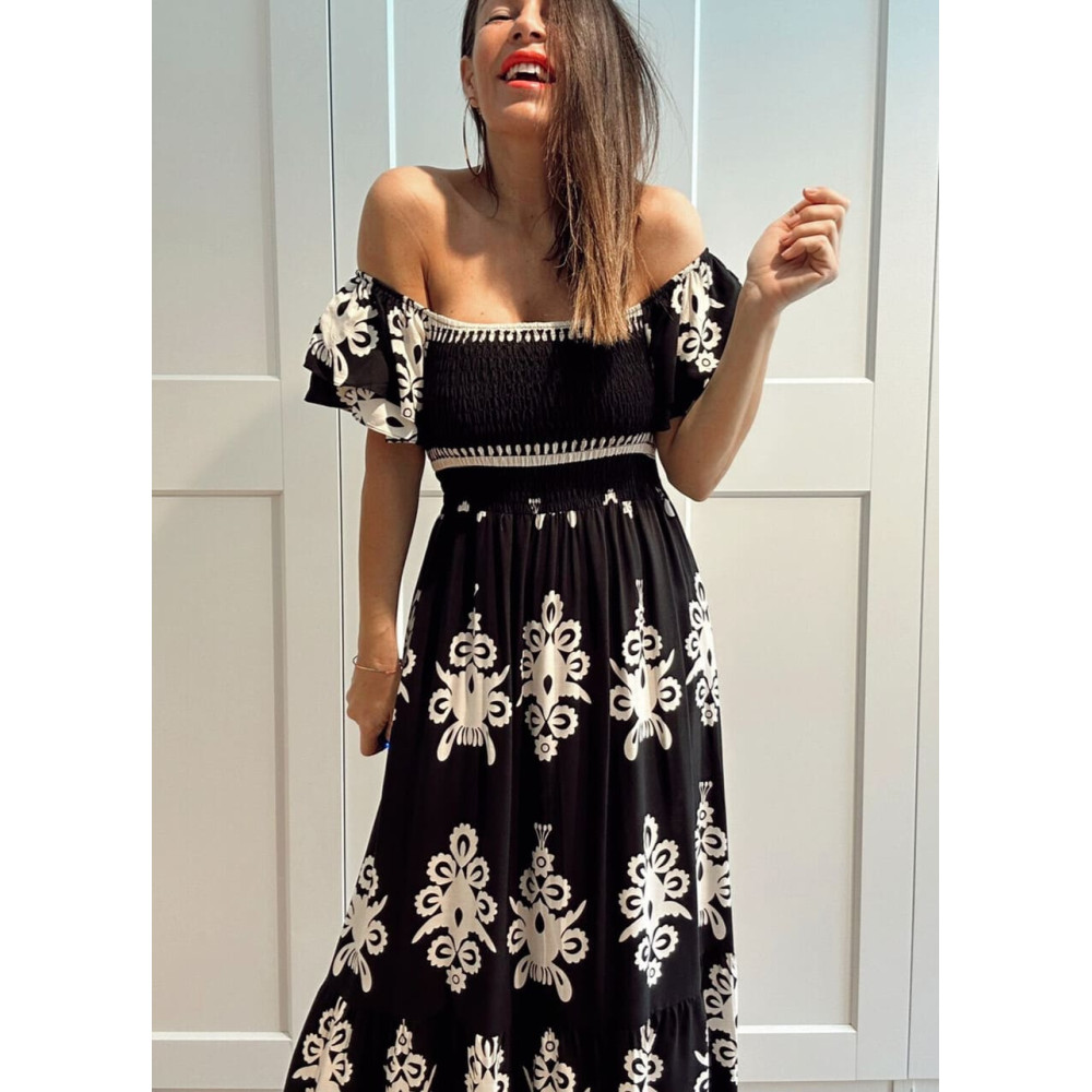 Vestido Estampado Étnico BALKAN Negro HEVE