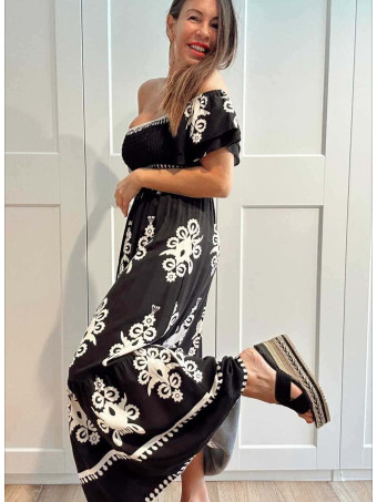 Vestido Estampado Étnico BALKAN Negro HEVE