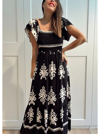 Vestido Estampado Étnico BALKAN Negro HEVE