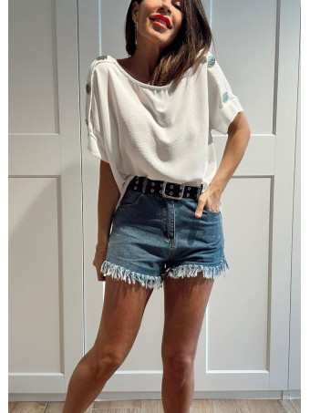 Blusa Botones Martillados LIVENZA Blanco HEVE