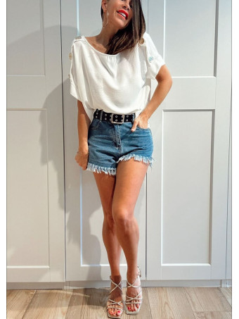 Blusa Botones Martillados LIVENZA Blanco HEVE