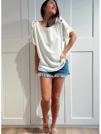 Blusa Botones Martillados LIVENZA Blanco HEVE