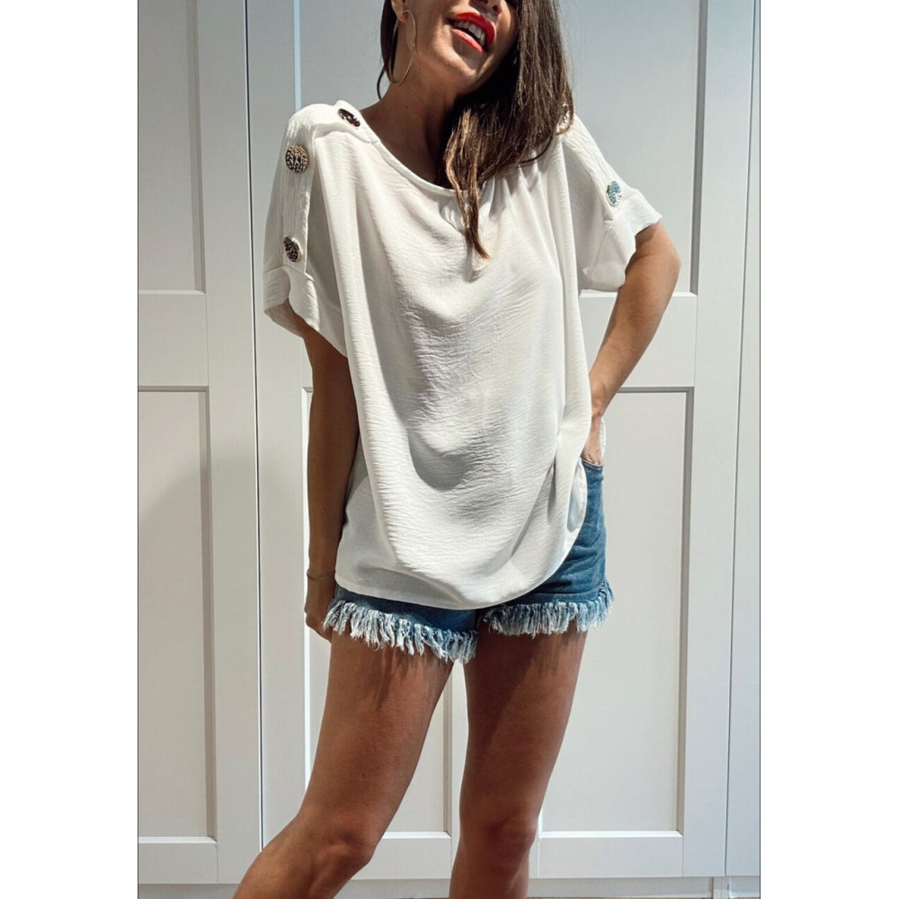 Blusa Botones Martillados LIVENZA Blanco HEVE
