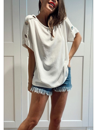 Blusa Botones Martillados LIVENZA Blanco HEVE