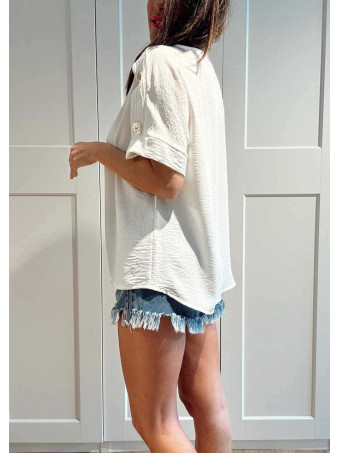 Blusa Botones Martillados LIVENZA Blanco HEVE