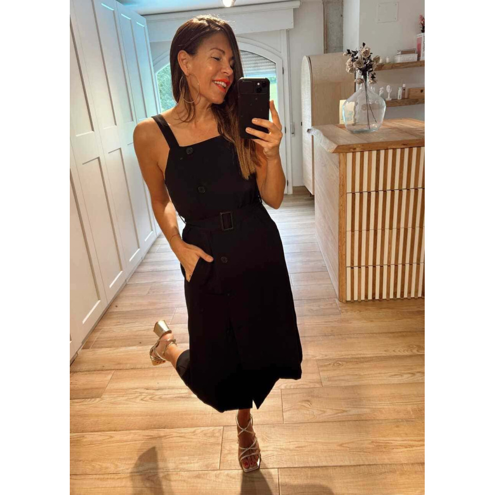 Vestido Midi con Cinturón MERIVA Negro HEVE