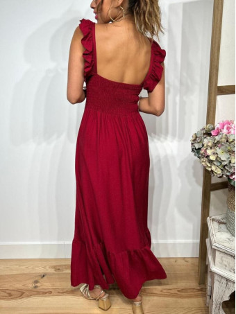 Vestido Largo Volantes VIANORA Burdeos HEVE