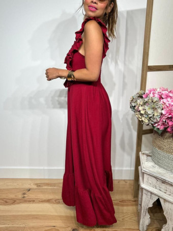 Vestido Largo Volantes VIANORA Burdeos HEVE
