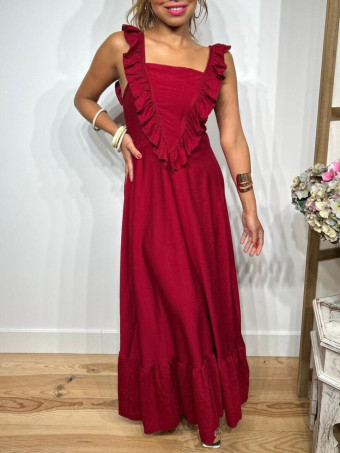 Vestido Largo Volantes VIANORA Burdeos HEVE