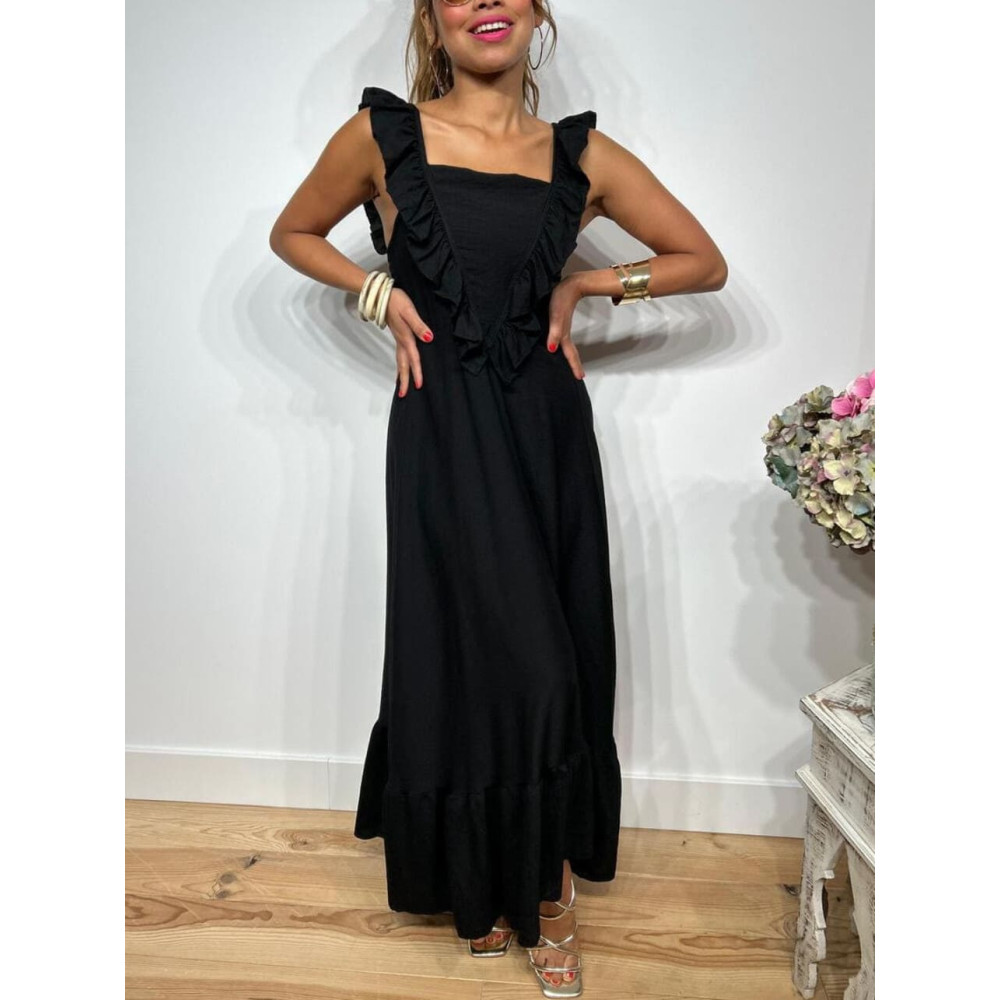 Vestido Largo Volantes VIANORA Negro HEVE