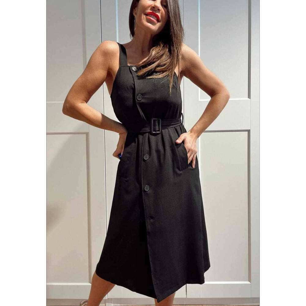 Vestido Midi con Cinturón MERIVA Negro HEVE