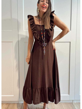 Vestido Largo Volantes VIANORA Marrón HEVE