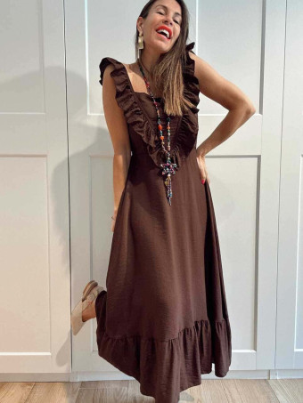 Vestido Largo Volantes VIANORA Marrón HEVE