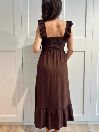 Vestido Largo Volantes VIANORA Marrón HEVE