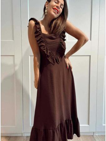 Vestido Largo Volantes VIANORA Marrón HEVE