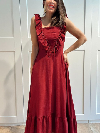 Vestido Largo Volantes VIANORA Burdeos HEVE