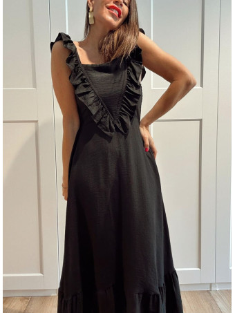 Vestido Largo Volantes VIANORA Negro HEVE