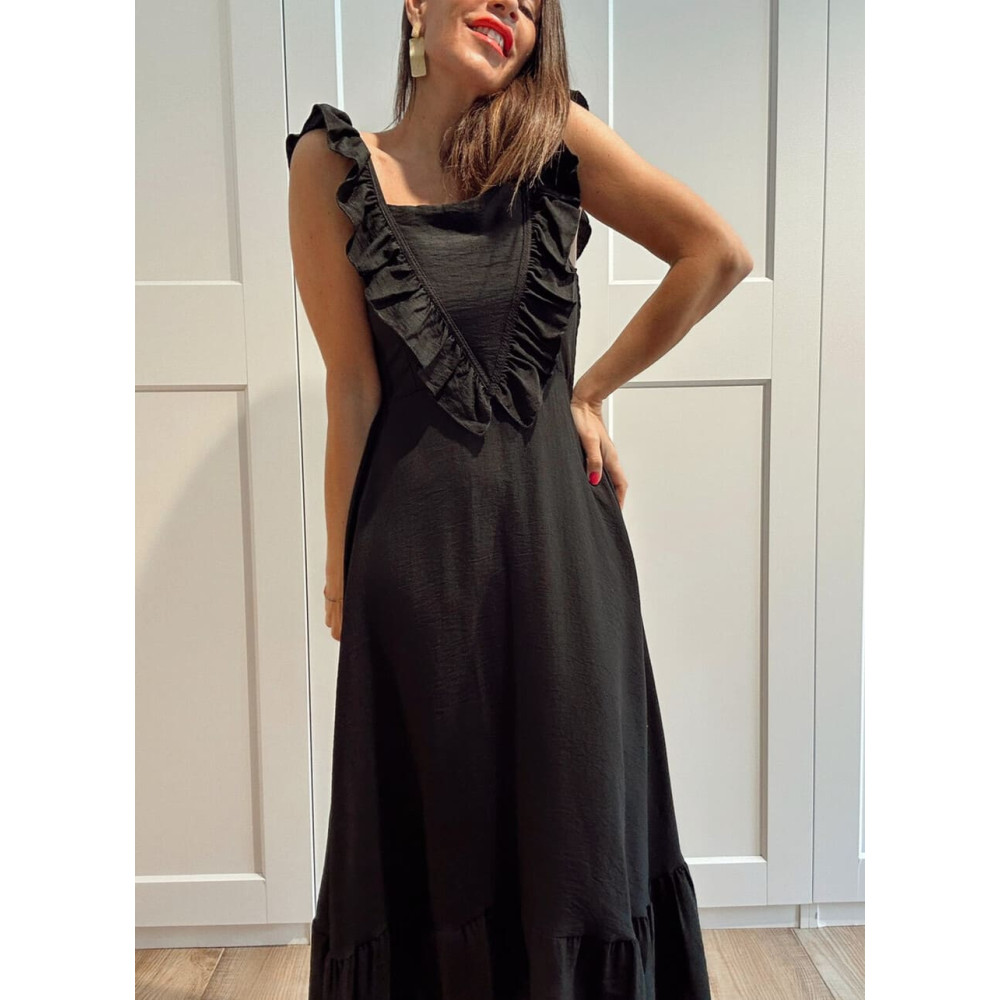 Vestido Largo Volantes VIANORA Negro HEVE