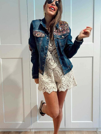 Conjunto Top y Short Crochet THALEYA Beige HEVE