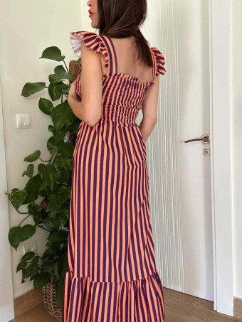 Vestido Rayas Nido de Abeja TIDALYA Berenjena/Coral HEVE