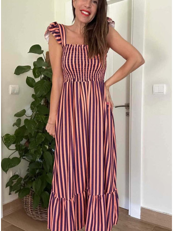 Vestido Rayas Nido de Abeja TIDALYA Berenjena/Coral HEVE