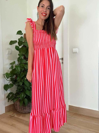 Vestido Rayas Nido de Abeja TIDALYA Rojo/Rosa HEVE